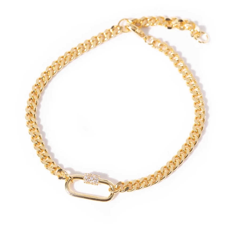 Oomiay Lot: Midtown Carabiner Bracelet and Heart Bezel Ring size 6 Gold